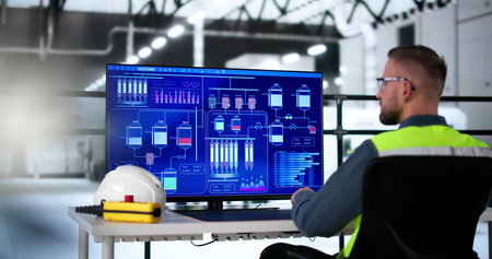 Engineer Operators Using Scada System At Industrial Plant
