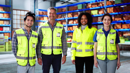 Happy Warehouse Worker Team At Warehouse Logistics Facilityの写真素材