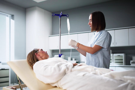 Vitamin Therapy IV Drip Infusion In Woman Blood