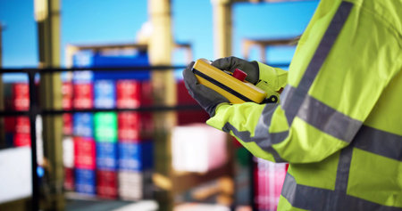 Freight Ship Container Port. Cargo Export Workerの写真素材