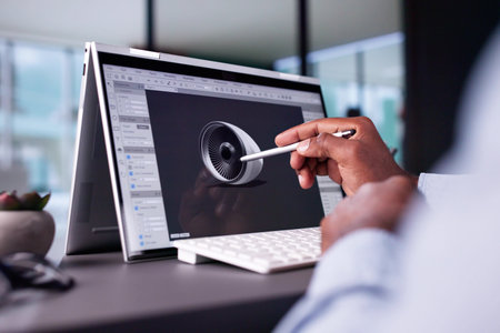 Engineer Using 3D CAD Software On PCの写真素材