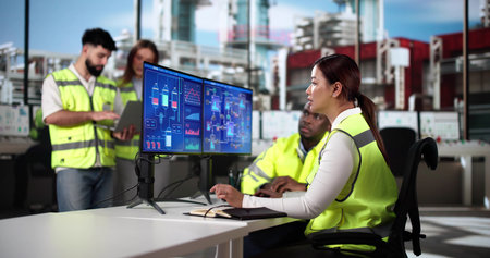 Oil And Gas Industry. Engineering Using Computers At Refineryの写真素材