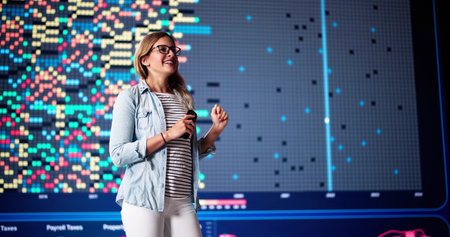 Speaker On Stage At Event Talking To Business Publicの写真素材