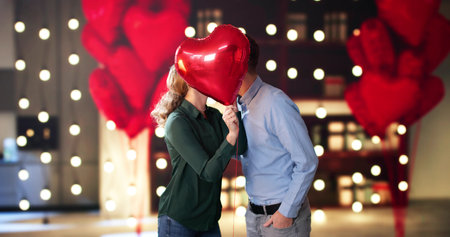 Love Kiss Behind Heart. Romantic Day At Homeの写真素材