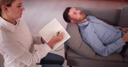 Psychotherapist With Businessman Patient Doing Mental Heath Therapyの写真素材