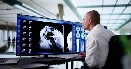 Doctor Screening Spine X Ray On Computerの写真素材