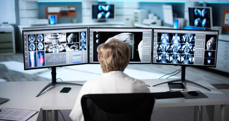 Radiologist Dentist Using X Ray Software On Desktop Computer