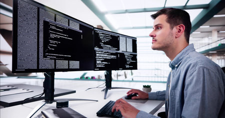 Web Developer Coding On Computer To Develop Code