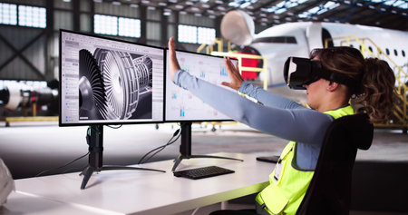 Aircraft Maintenance Using VR And Augmented Reality Headsetの写真素材
