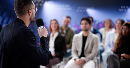 The Financial Analyst Giving A Presentation At Corporate Business Seminar.の写真素材