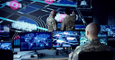 Man Working At Army Technology Center Office.の写真素材