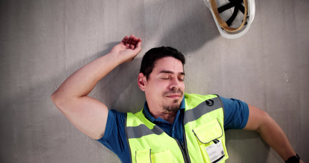 Injured Man Falls at Workplace, Workplace Safety Concernsの写真素材