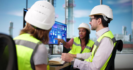 Innovative Multiracial Team at Oil and Gas Industry Factory Using SCADA Control Software