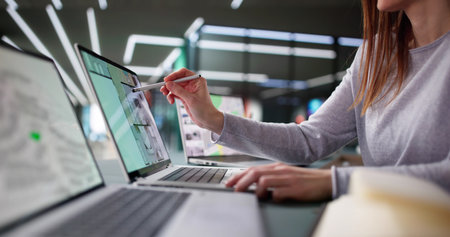 Virtual Real Estate Renovation Manager and Property Assessor Businesswoman Online.の写真素材