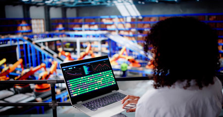 Engineer Worker Using Warehouse Automation Dashboard In Logistic Centerの写真素材