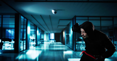 Man In Hooded Sweatshirt Trying To Hide From Security Camera