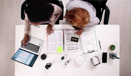 African American accountant investigates tax fraud, meets with high-profile clients.の写真素材