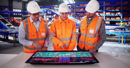 Hispanic Manager Supervising Automotive Production Line Using Computer Software