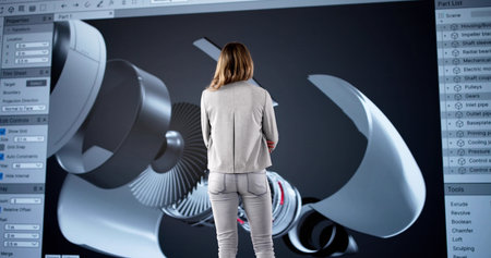 Flying High With Aircraft Maintenance And Repair Professional In 3D Software Design. Young Woman...