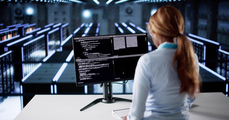 Young African American Woman Working On AI Technology In Server Room.