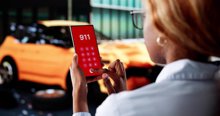 Black American Woman Calling Police After Car Accident For Assistance.の写真素材