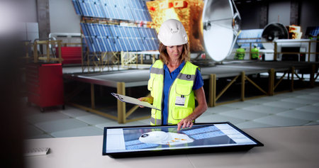 Skilled Scientist Assembles Satellite In High-tech Aerospace Laboratory Diligently.