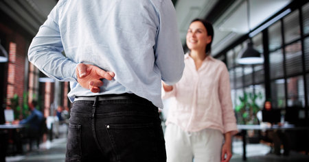Businessman Breaches Contract, Crosses Fingers In Fake Handshake.