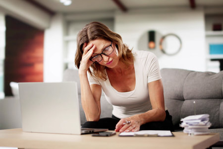 Stressed Accountant Woman Struggles With Tax Bill And Paperwork Pain.