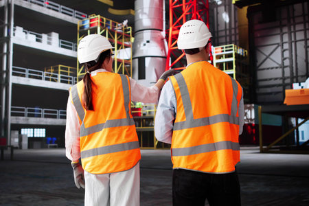Team Of Engineers Design Rockets At Industrial Factory Facility