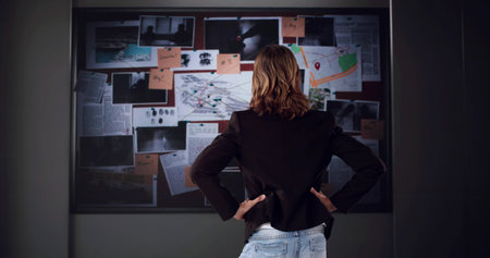 The Private Detective Examining Evidence In Crime Investigation Officeの写真素材