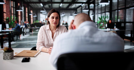 Unhappy Man Faces Rejection In Disciplinary Meeting And Hiring Interview.