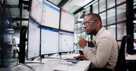 African Project Manager Using Software For Task Management And Calendar.の写真素材