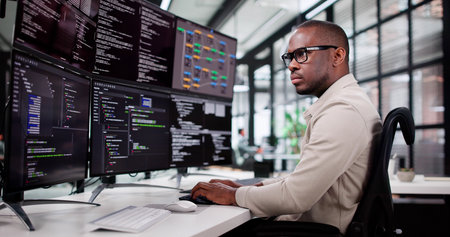 African American Programmer Developing Web Software In Office Settingの写真素材