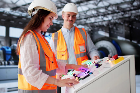 Explaining Power Plant Machines, Young Engineer Worker Learns From Mentor.