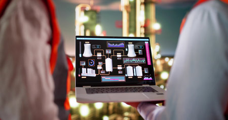Skilled Oil And Gas Technician Analyzing Data On Computer Screens