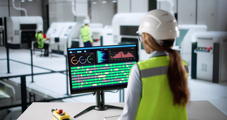 Female African American Engineer Operating SCADA Control Panel In Factory