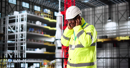 Engineer Regretting Decision To Skip Ear Protection At Car Factory. Digital Technician...