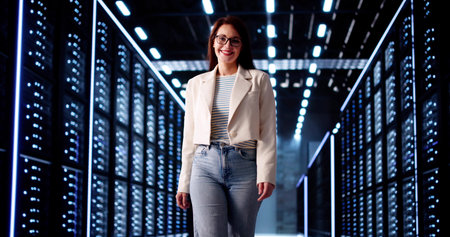 Woman Data Engineer Smiling After Setting Up Cloud Server Network