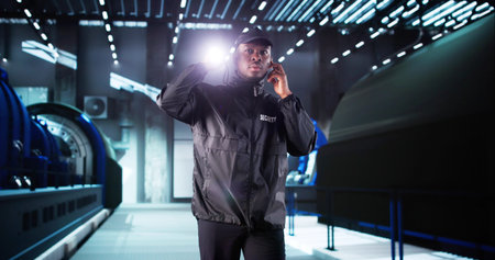 Night Shift Security Guard Inspects Power Plant For Potential Threats