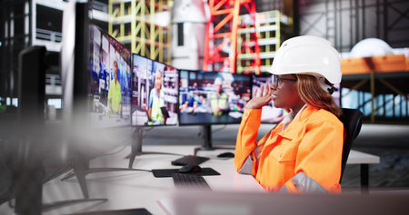 Female Manufacturing Engineer Hosts Virtual Meeting At American Factory Plantの写真素材