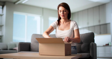 The Makeup Artist Unboxing New Cosmetic Gift Box Delivery Today.の写真素材