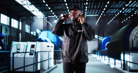 Night Shift Security Guard Ensuring Safety At Power Plant Authority.
