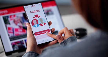 Female Journalist Swipes Through Online Dating Network On Smartphone App