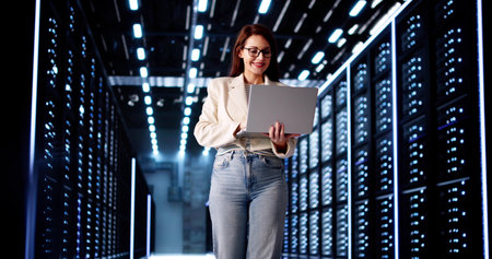 Female IT Technician Installing Data Server Security System In Korea