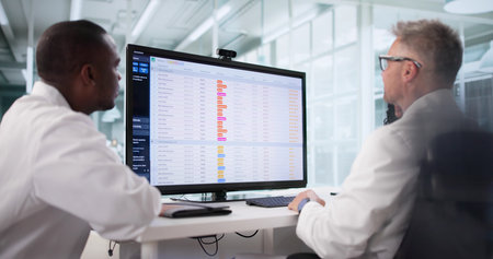 Doctors Conducting Medical Billing Audit Of Hospital Bills Using Spreadsheet.の写真素材