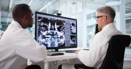 Radiologist Using Dental Xray Software To Scan Child's Teeth.