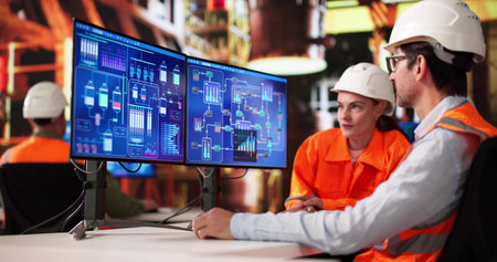 Diverse Team Of Engineers Using Innovative Automation System In Factory.の写真素材