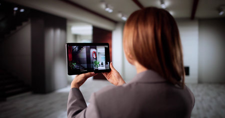 Augmented Reality Designer Creating Handcrafted 3D Furniture For Interior Spacesの写真素材