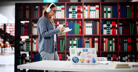 Young Woman Studying With Laptop In University Library, Aspiring Graphic Designer.