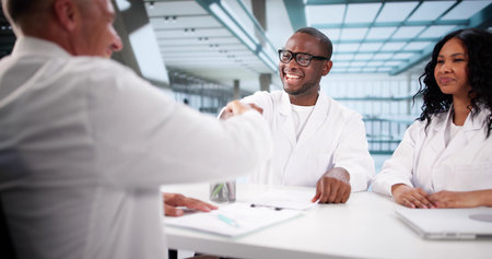 Doctor Leads Diverse Team In Medical Interviews For Hospital Hiring.